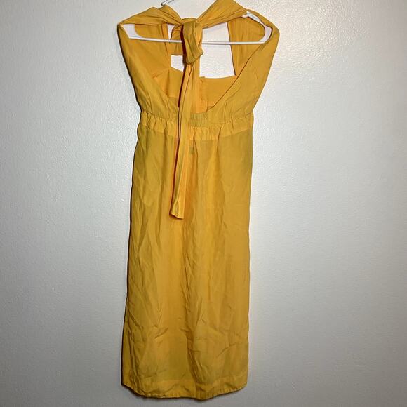 SWF Halter Dress Milk Maid Button Down Ruched Back Knee Length Marigold Medium - Picture 4 of 4